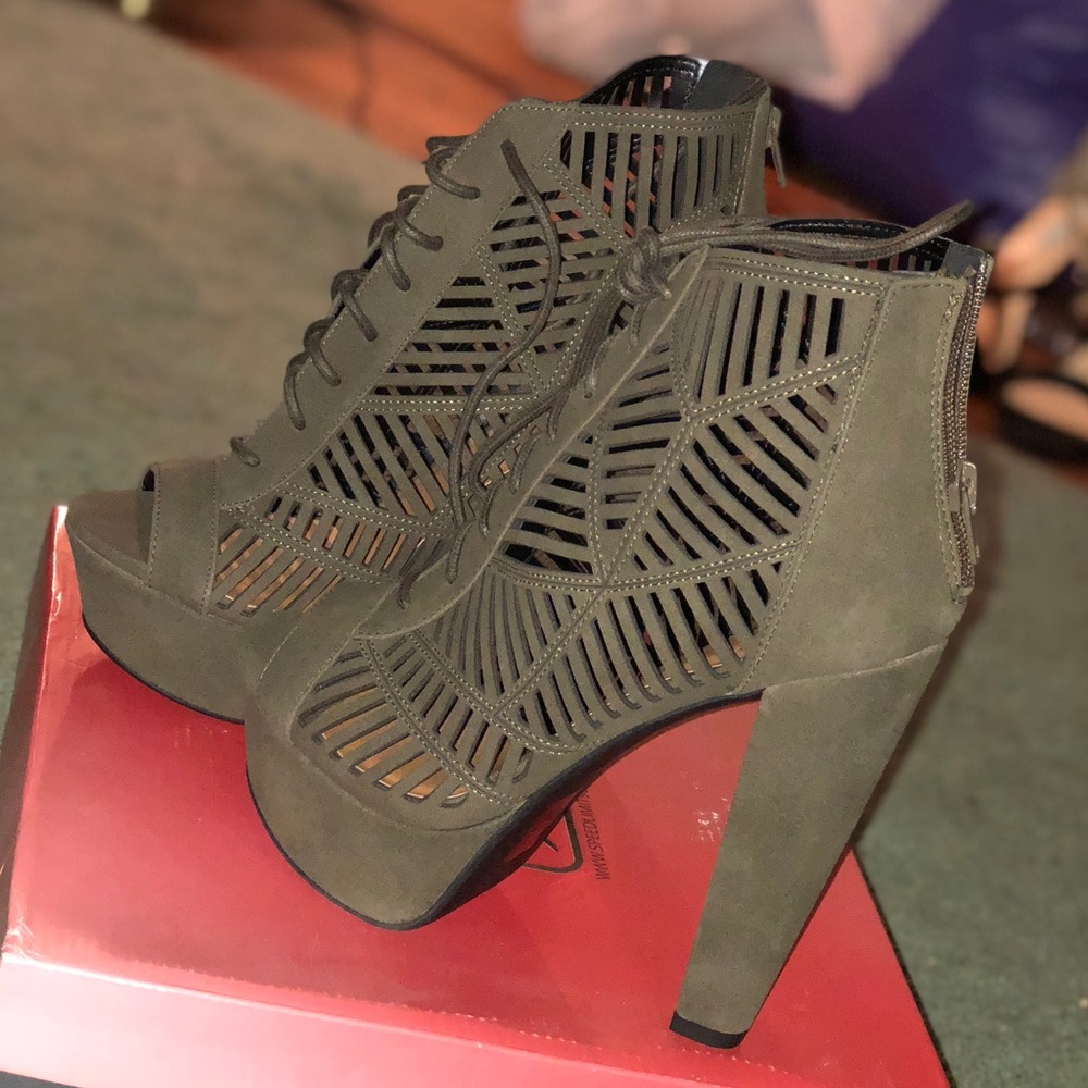 Olive green high heel sandals